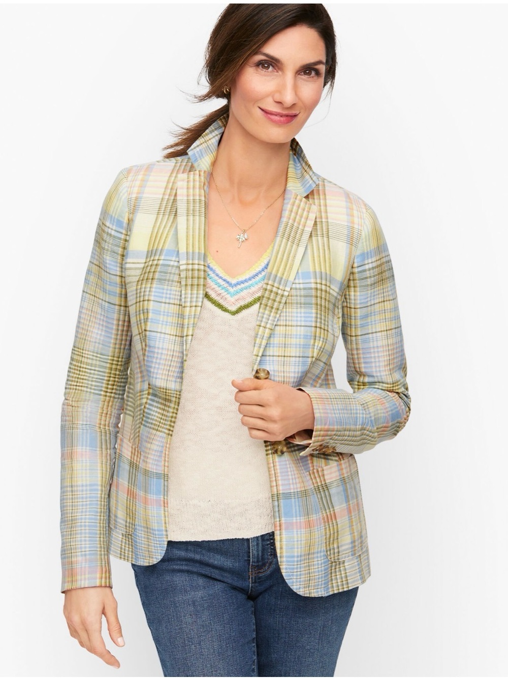 Talbots Madras Plaid Linen/Cotton blazer size 4
